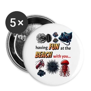 Beach Fun Summer Sea Animals Sea Toxic Ocean - Buttons large 2.2''/56 mm (5-pack) - white - Front