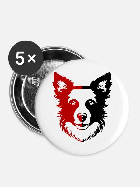 Border Collie Hund Kopf - Buttons groß 56 mm (5er Pack) - Weiß