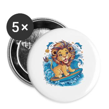 Surfendes Einhorn auf Regenbogenwelle - Buttons groß 56 mm (5er Pack) - Weiß - Vorne