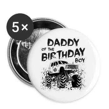 Papa du garçon d’anniversaire Monster Truck Party - Lot de 5 grands badges (56 mm) - blanc - Devant