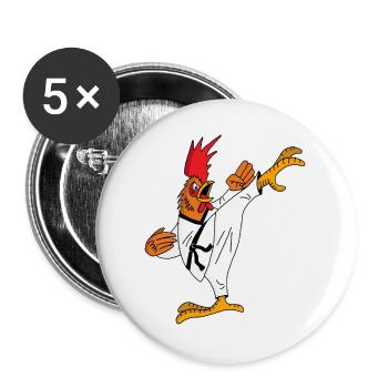 Coq et karaté - Lot de 5 grands badges (56 mm) - blanc - Devant
