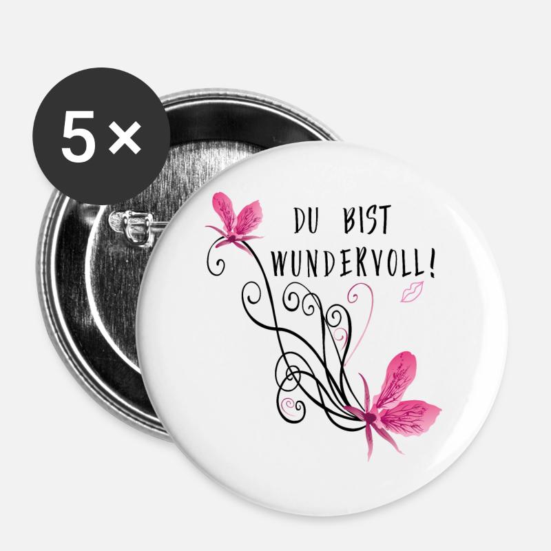 Du bist wundervoll, Blumenranke - Buttons groß 56 mm (5er Pack) - Weiß