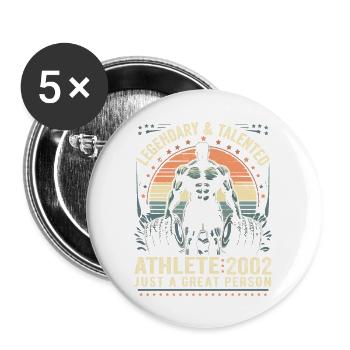 Jahrgang 2002 Fitness Geburtstagsgeschenk 2002 - Buttons groß 56 mm (5er Pack) - Weiß - Vorne