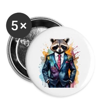 Costume de raton laveur Imprimé de conception d’animaux colorés - Lot de 5 grands badges (56 mm) - blanc - Devant