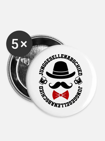 Junggesellenabschied Polterabend - Buttons groß 56 mm (5er Pack) - Weiß