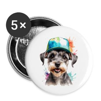 Zwergschnauzer Snapback Cap Hund Tier Design Print - Buttons groß 56 mm (5er Pack) - Weiß - Vorne