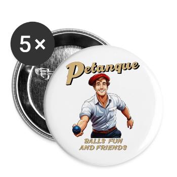 PETANQUE BALLS FUN AND FRIENDS - Buttons groß 56 mm (5er Pack) - Weiß - Vorne