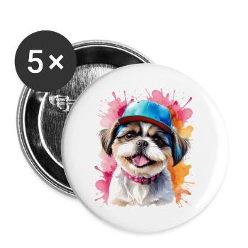 Shih Tzu Snapback Cap Hund Lustig Tier Print - Buttons groß 56 mm (5er Pack) - Weiß - Vorne
