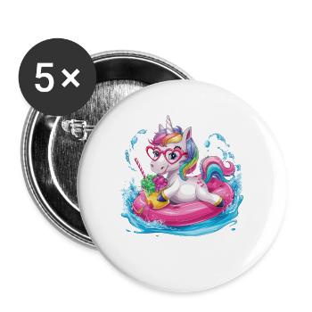 Niedliches Einhorn genießt Eiscreme-Spaß - Buttons groß 56 mm (5er Pack) - Weiß - Vorne