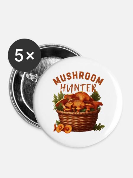 Pilzsammler - Buttons groß 56 mm (5er Pack) - Weiß