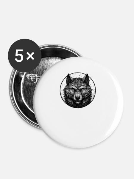 Wolf Face Portrait - Buttons groß 56 mm (5er Pack) - Weiß