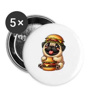 Whimsical Pug with Hat Cheeseburger Fast Food - Buttons large 2.2''/56 mm (5-pack) - white - Front
