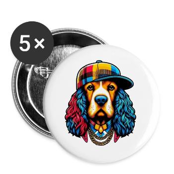 Chien - Lot de 5 grands badges (56 mm) - blanc - Devant