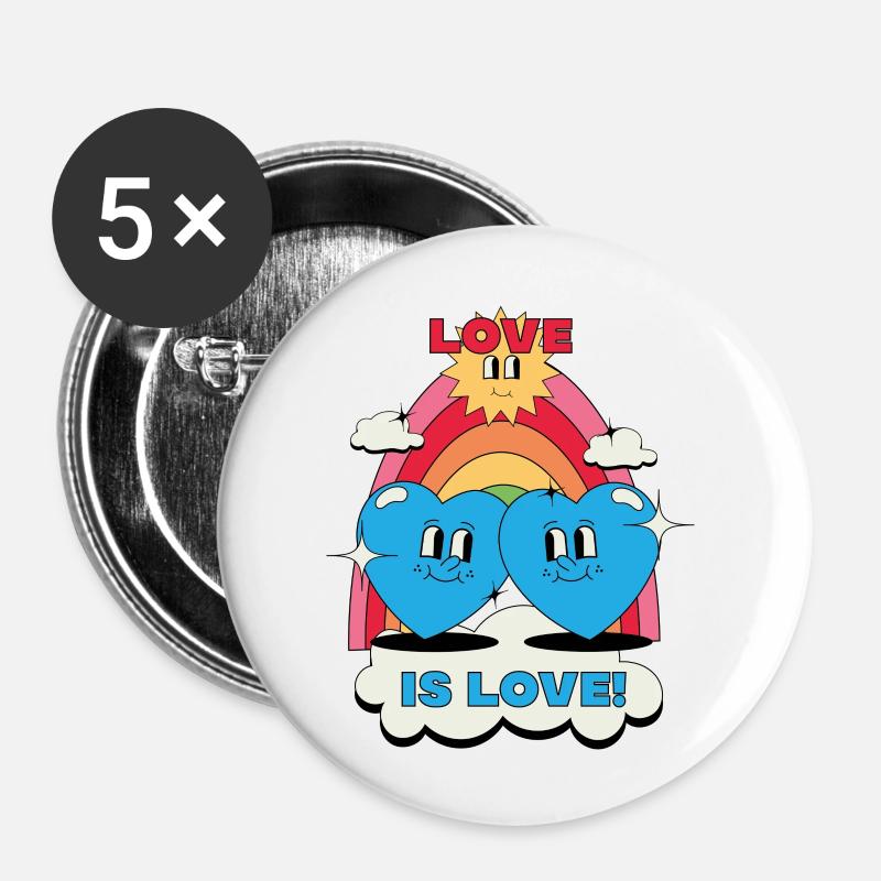 love is love_blue - Buttons large 2.2''/56 mm (5-pack) - white