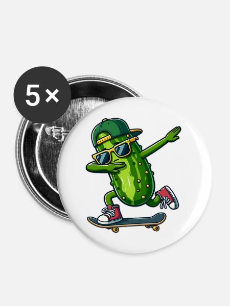 Dabbing Pickle skater Cucumber skateboard funny - Buttons groß 56 mm (5er Pack) - Weiß