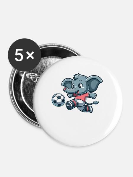 Cute Soccer Player Elephant - Buttons groß 56 mm (5er Pack) - Weiß