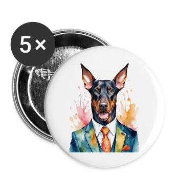 Dobermann Anzug Hund Bunt Lustig Tier Design Print - Buttons groß 56 mm (5er Pack) - Weiß - Vorne