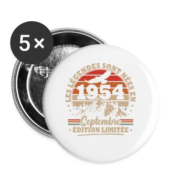 Vintage Birthday Gift Born In September 1954 - Buttons large 2.2''/56 mm (5-pack) - white - Front