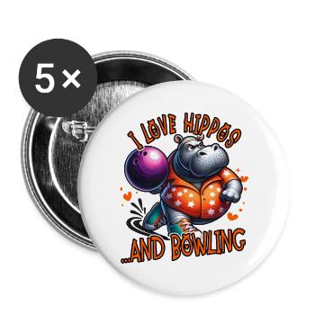 Ich liebe Nilpferde und Bowling lustig - Buttons groß 56 mm (5er Pack) - Weiß - Vorne