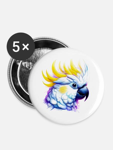 Papagei Kakadu - Buttons groß 56 mm (5er Pack) - Weiß
