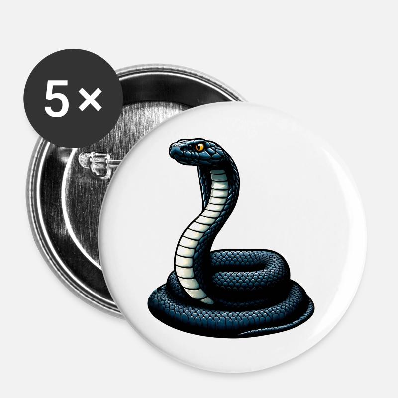 Schwarze Schlangen-Mamba - Buttons groß 56 mm (5er Pack) - Weiß