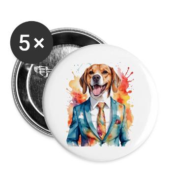 Beagle Suit Dog Colorful Funny Animal Design Print - Buttons large 2.2''/56 mm (5-pack) - white - Front