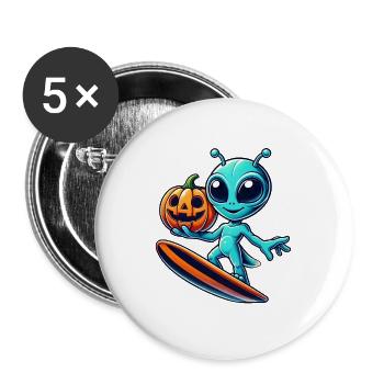 Halloween Alien Surfer Cute Alien Surf - Buttons large 2.2''/56 mm (5-pack) - white - Front