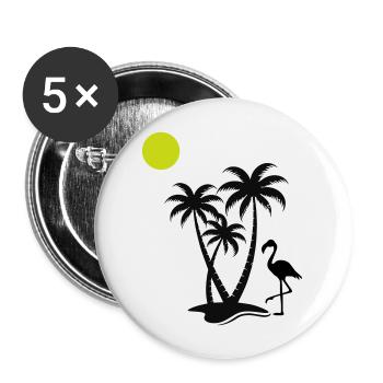 Palmiers flamants roses - Lot de 5 grands badges (56 mm) - blanc - Devant
