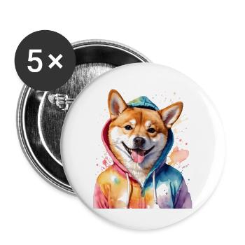 Shiba Inu Hoodie Hund Lustig Tier Design Print - Buttons groß 56 mm (5er Pack) - Weiß - Vorne