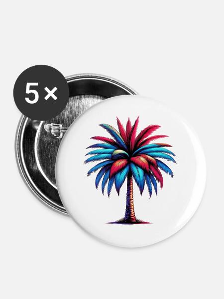Palme - Buttons groß 56 mm (5er Pack) - Weiß