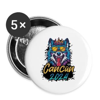Cancun 2024 Party Wolf - Buttons groß 56 mm (5er Pack) - Weiß - Vorne