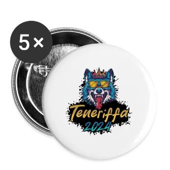 Teneriffa 2024 Party Wolf - Buttons groß 56 mm (5er Pack) - Weiß - Vorne