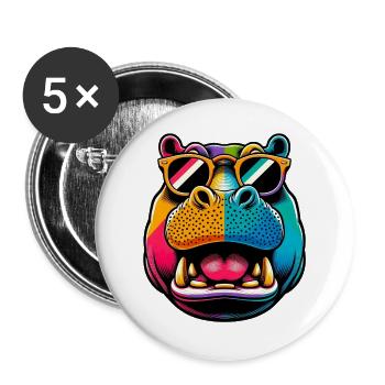 Hippopotamus with Sunglasses - Buttons large 2.2''/56 mm (5-pack) - white - Front