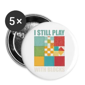 Funny Quilting I Still Play With Blocks Quilt - Buttons large 2.2''/56 mm (5-pack) - white - Front