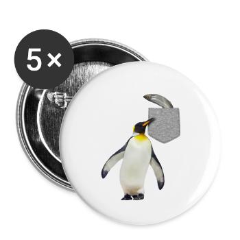 Pinguin, der nach Fisch in Ihrer falschen Tasche greift Spaß - Buttons groß 56 mm (5er Pack) - Weiß - Vorne