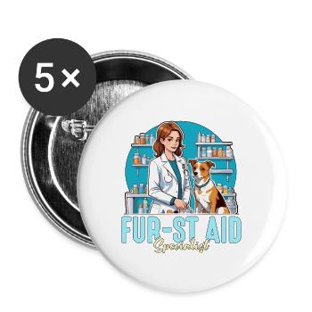 Veterinary Medicine Fur-st Aid Specialist Vet Tech - Buttons groß 56 mm (5er Pack) - Weiß - Vorne