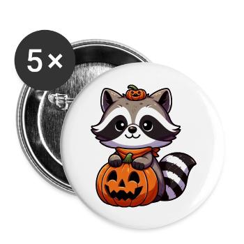 raton laveur mignon Halloween citrouille style dessin animé - Lot de 5 grands badges (56 mm) - blanc - Devant