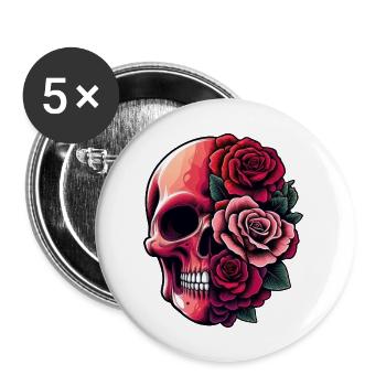 Skull and Bouquet - Buttons large 2.2''/56 mm (5-pack) - white - Front