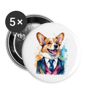 Corgi Anzug Hund Bunt Lustig Tier Design Print - Buttons groß 56 mm (5er Pack) - Weiß - Vorne