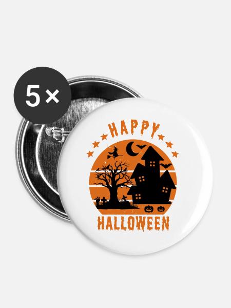 Fröhliches Halloween - Buttons groß 56 mm (5er Pack) - Weiß