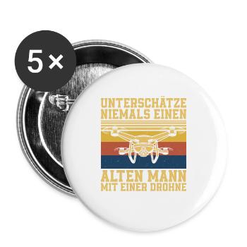 Unterschätze niemals einen alten Mann Quadrocopter - Buttons groß 56 mm (5er Pack) - Weiß - Vorne