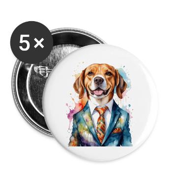 Beagle Suit Dog Colorful Funny Animal Design Print - Buttons large 2.2''/56 mm (5-pack) - white - Front