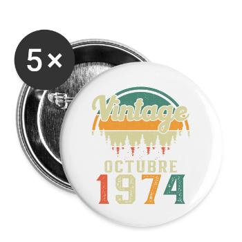 October 1974 Vinatge 1974 Birthday Gift - Buttons large 2.2''/56 mm (5-pack) - white - Front
