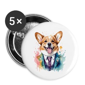 Corgi Suit Dog Coloré Drôle Animal Design Imprimer - Lot de 5 grands badges (56 mm) - blanc - Devant