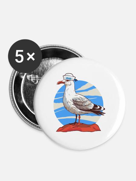 Möwe maritim Matrose - Buttons groß 56 mm (5er Pack) - Weiß