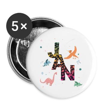 JAN - Beautiful boy name with dinosaur - Buttons large 2.2''/56 mm (5-pack) - white - Front