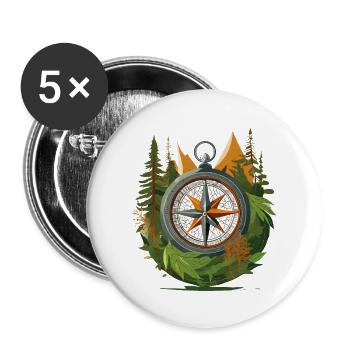 Boussole en forêt pour les aventuriers - Lot de 5 grands badges (56 mm) - blanc - Devant