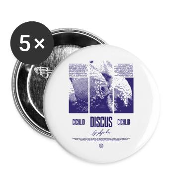 Diskusfisch Buntbarsch Aquarium Fischhalter - Buttons groß 56 mm (5er Pack) - Weiß - Vorne