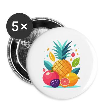 Obst im Flat Design - Buttons groß 56 mm (5er Pack) - Weiß - Vorne