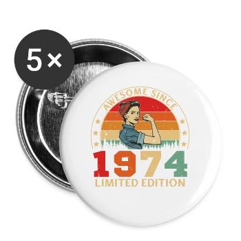 1974 Vintage Femme Anniversaire Rétro Cadeau - Lot de 5 grands badges (56 mm) - blanc - Devant